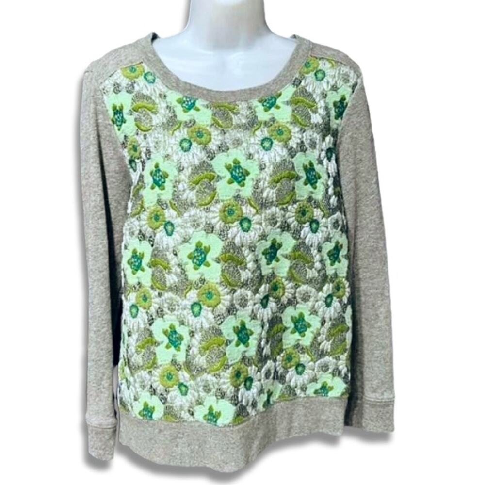 J. Crew Gray Sea Green Floral Brocade Crewneck Longsleeve Wool Sweatshirt Small